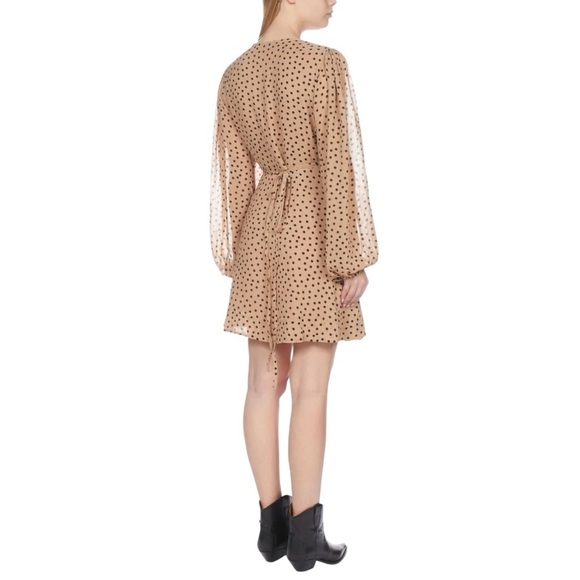 Ganni Brown Nude Polka Dot Wrap Mini Dress size 42 L 10 12 Work Date Night Party - Picture 3 of 13